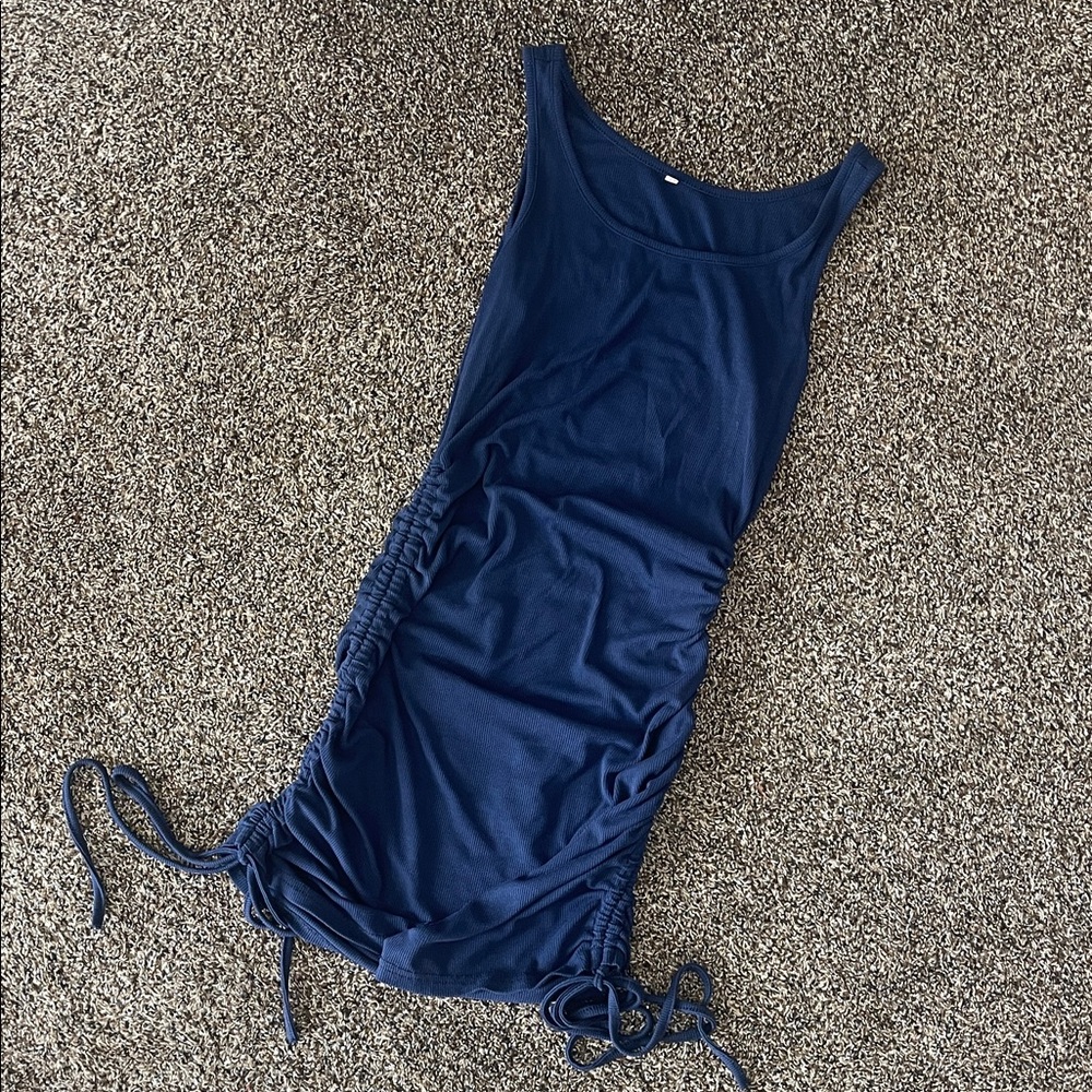 Navy Blue Ruched Tank Dress